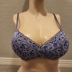 Maidenform Bra M Gray Purple Floral Wireless Lined